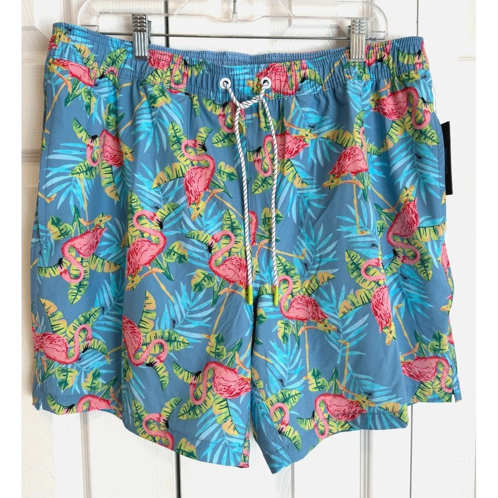 NEW Bonobos Riviera Lined Swim Trunks Blue Flamingo Tropical Men's Size Large